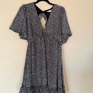 She + Sky Black and White Floral Backless Dress